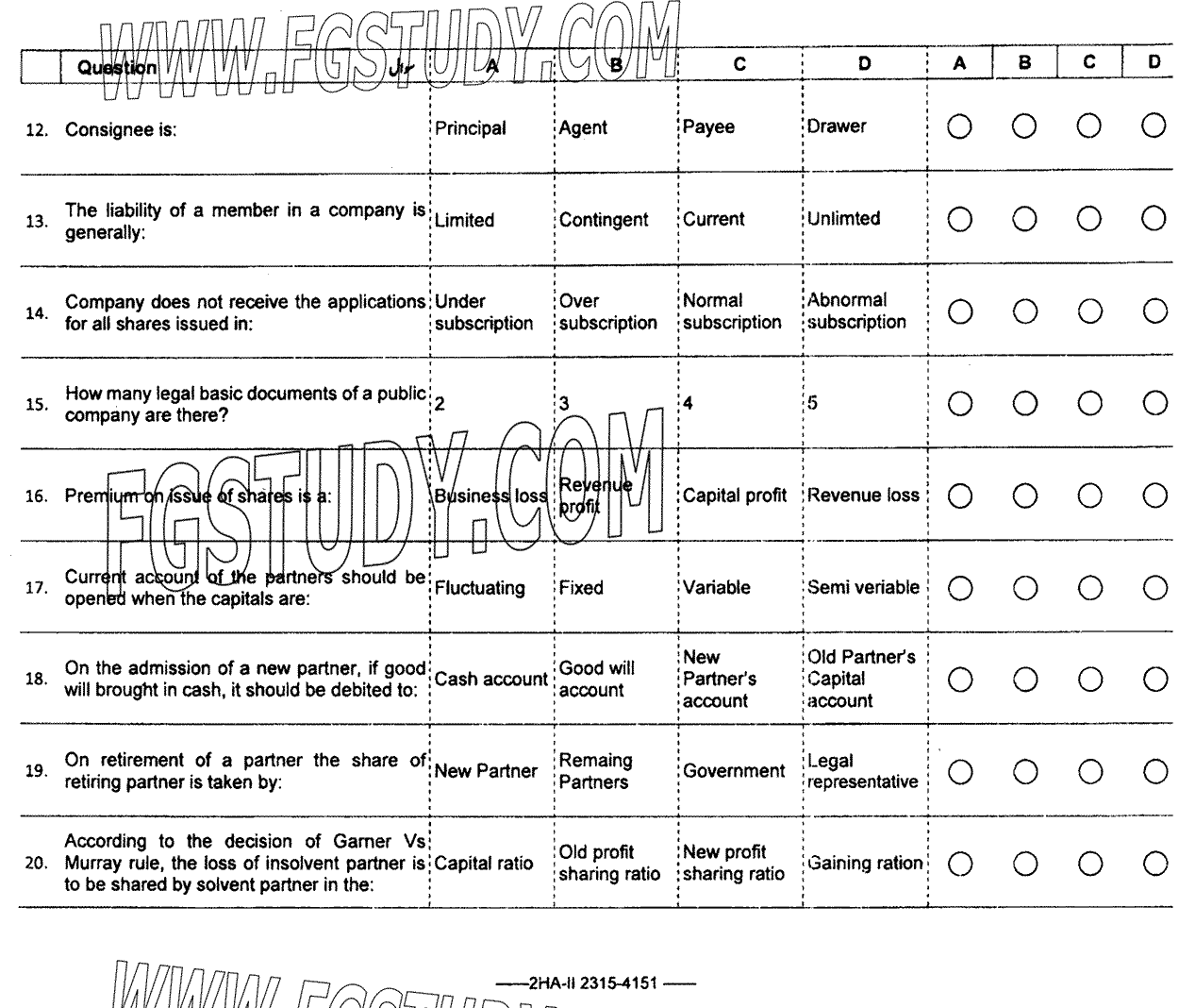 12th Class Principles Of Accounting Past Paper 2023 Federal Board Islamabad Objective
