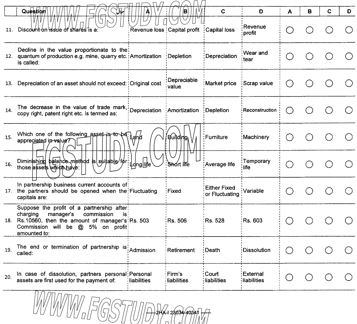 12th Class Principles Of Accounting Past Paper 2024 Federal Board Islamabad Objective