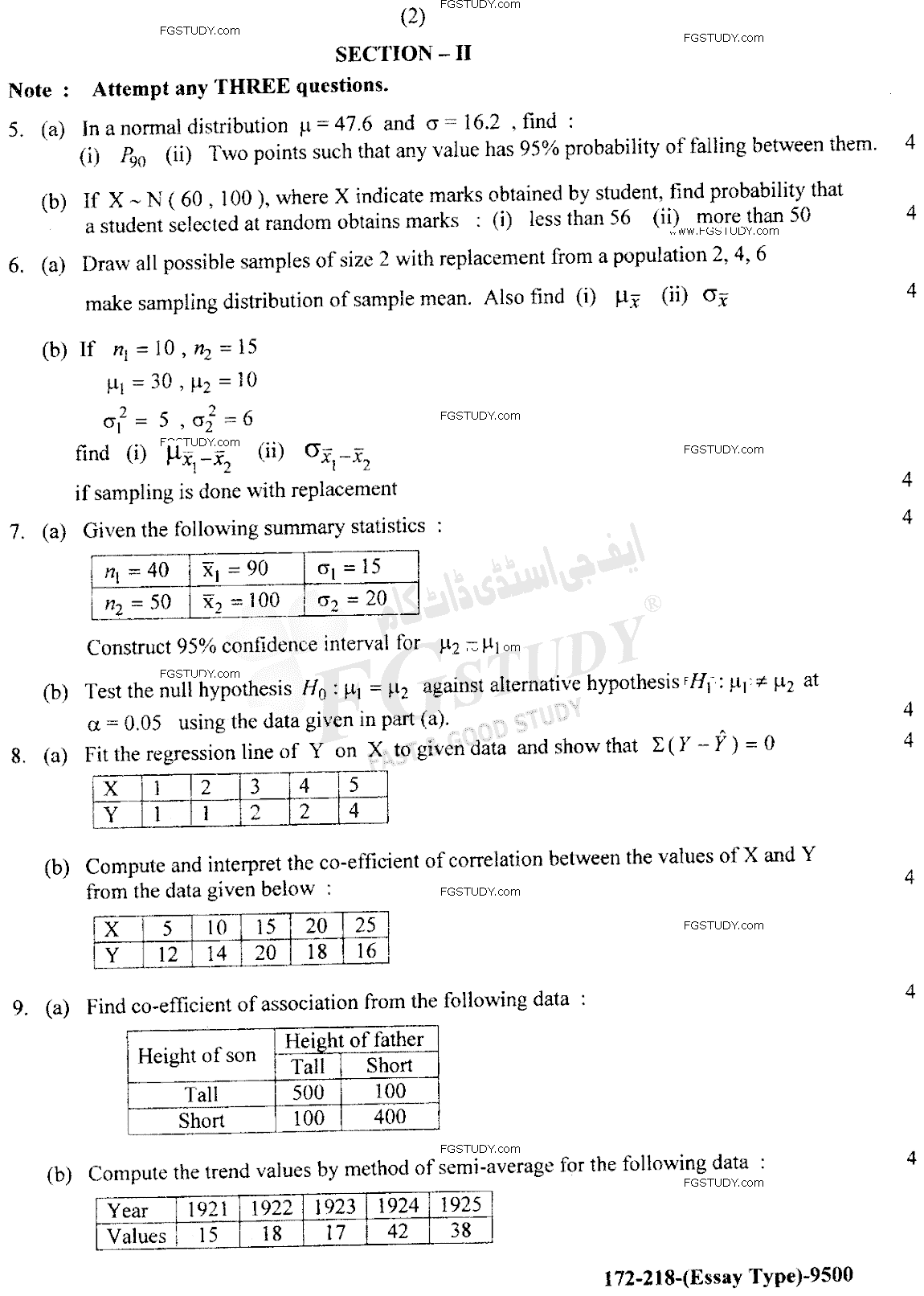 12th Class Statistics Past Paper 2018 Lahore Board Subjective