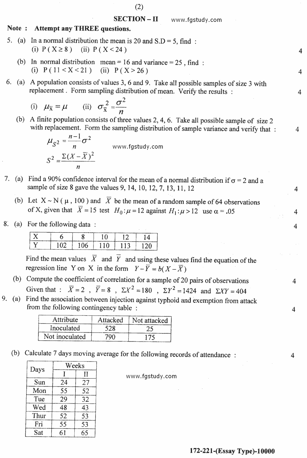 12th Class Statistics Past Paper 2021 Lahore Board Subjective