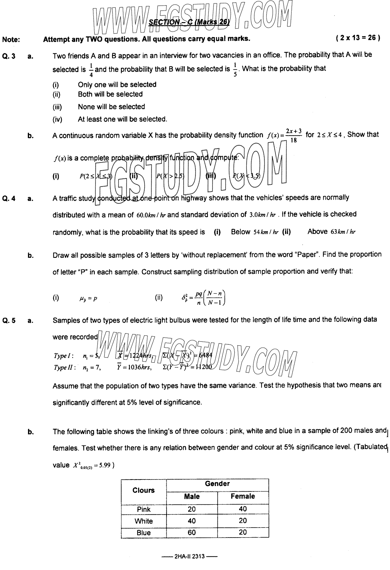 12th Class Statistics Past Paper 2023 Federal Board Islamabad Subjective