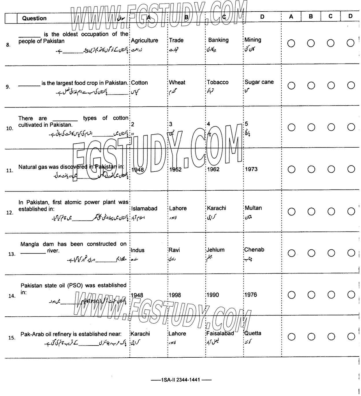 9th Class Commercial Geography Past Paper 2023 Federal Board Islamabad Objective
