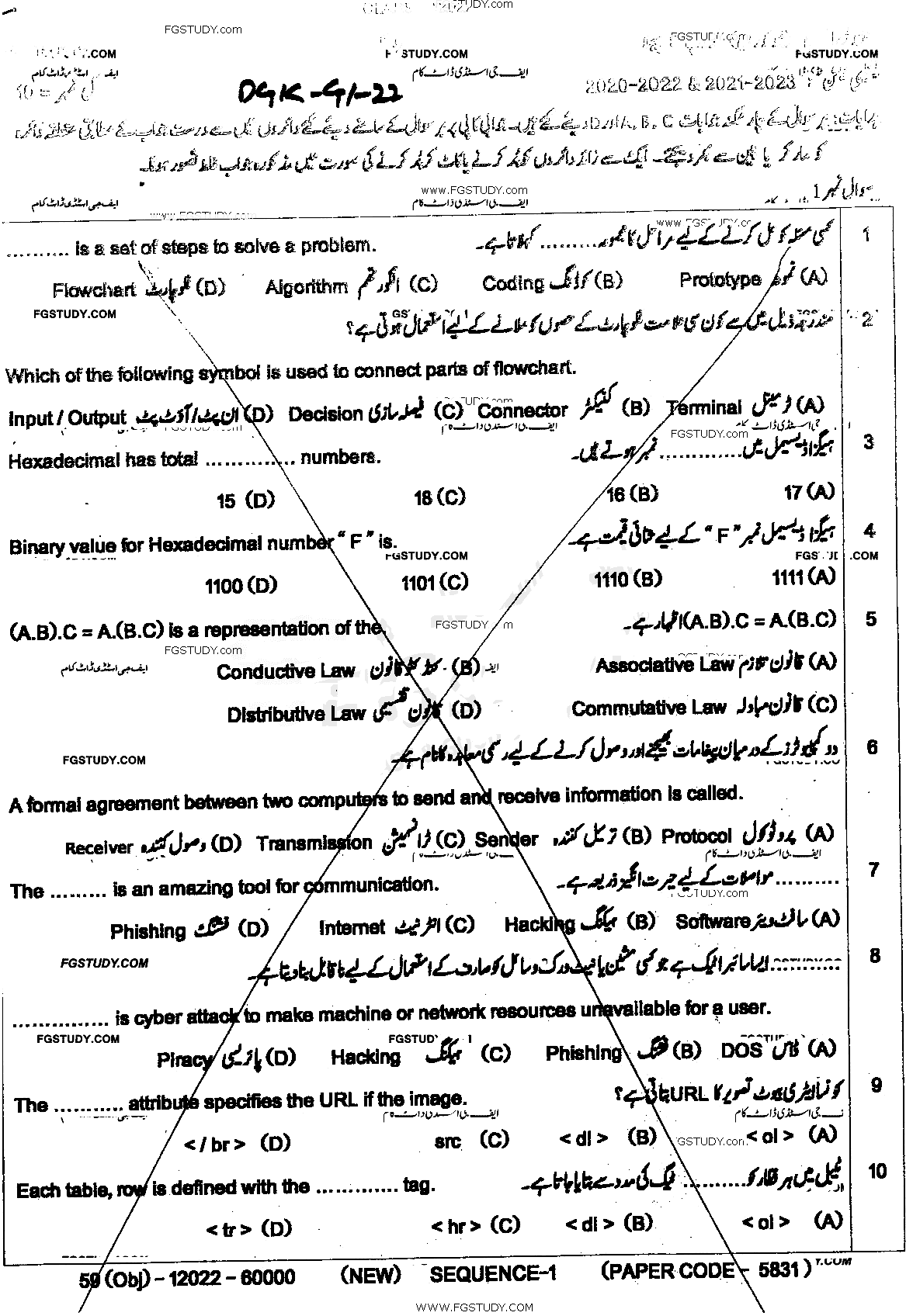 9th Class Computer Science Past Paper 2022 Dg Khan Board Group 1 Objective