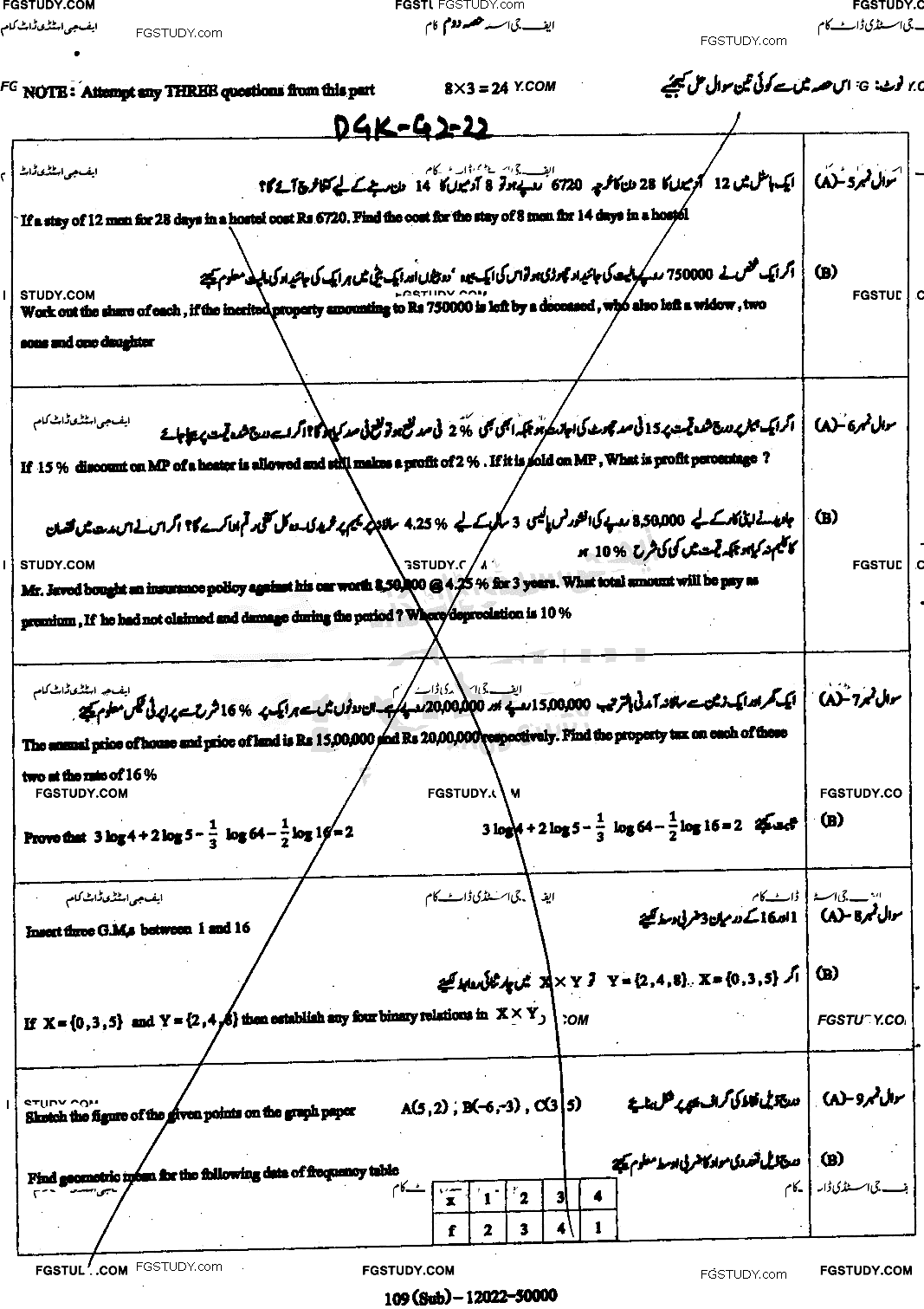 9th Class General Mathematics Past Paper 2022 Dg Khan Board Group 2 Subjective