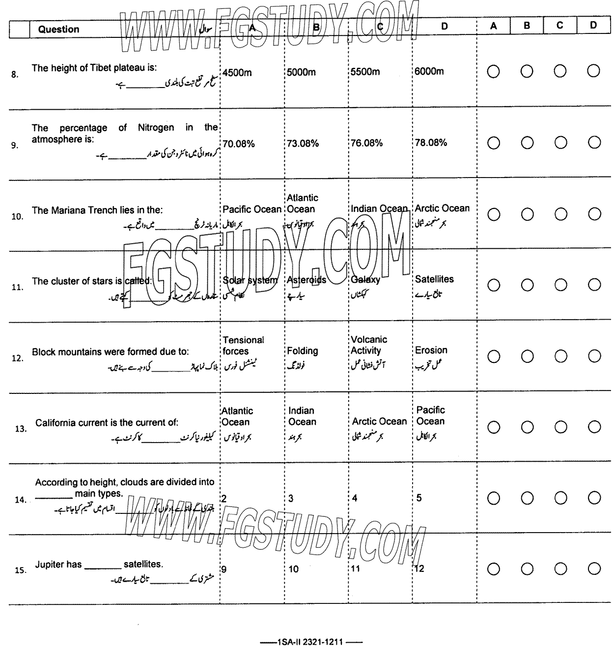 9th Class Geography Past Paper 2023 Federal Board Islamabad Objective