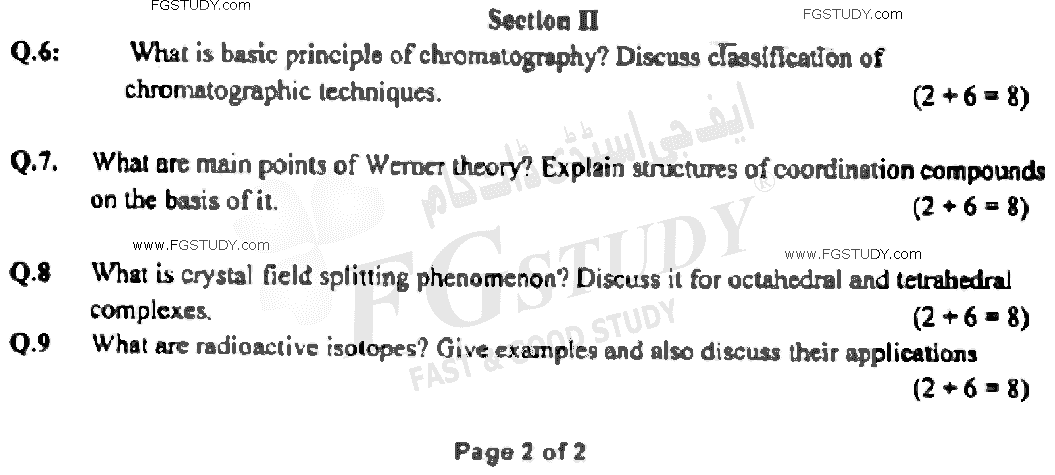 BSc Part 1 Chemistry 1 Inorganic Chemistry Past Paper 2021 Punjab University Subjective