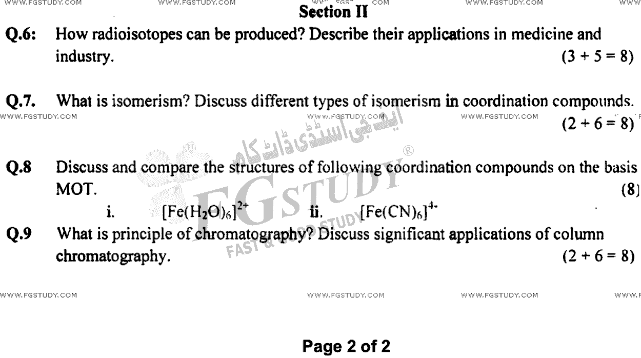 BSc Part 1 Chemistry 1 Inorganic Chemistry Past Paper 2022 Punjab University