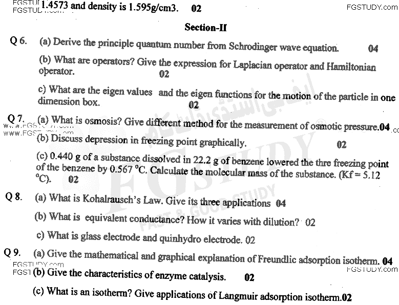 BSc Part 1 Chemistry 1 Physical Chemistry Past Paper 2017 Punjab University