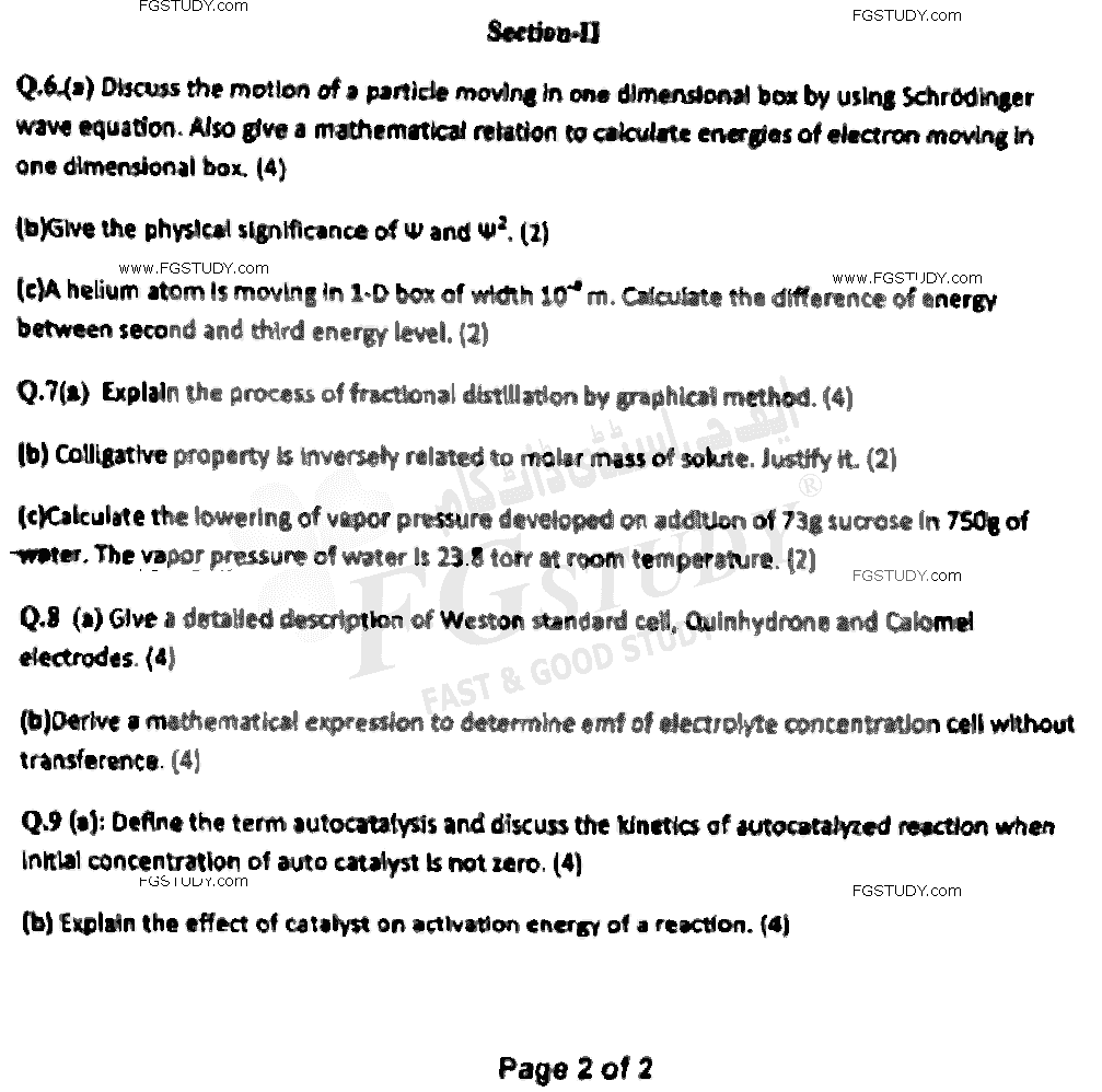 BSc Part 1 Chemistry 1 Physical Chemistry Past Paper 2021 Punjab University Subjective
