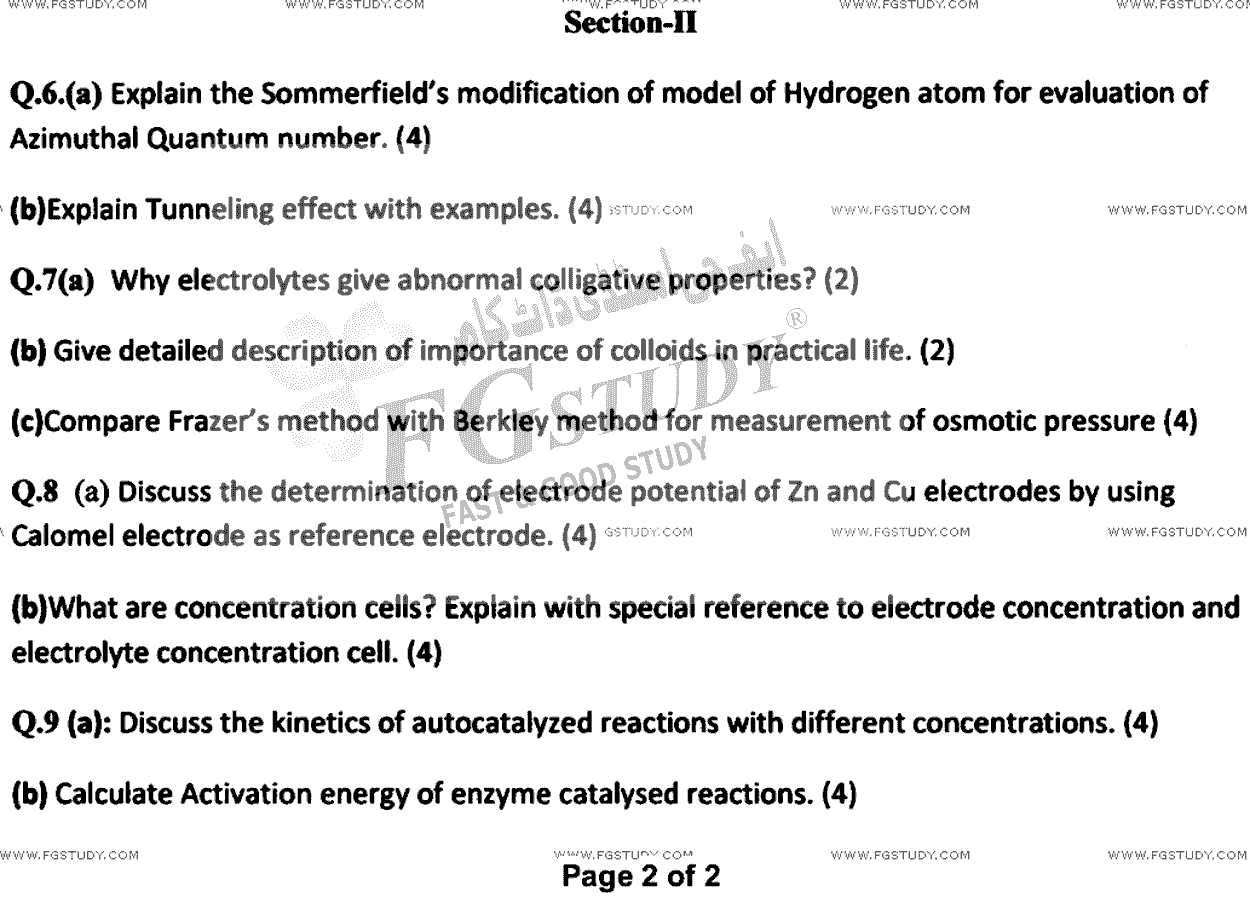 BSc Part 1 Chemistry 1 Physical Chemistry Past Paper 2022 Punjab University Subjective