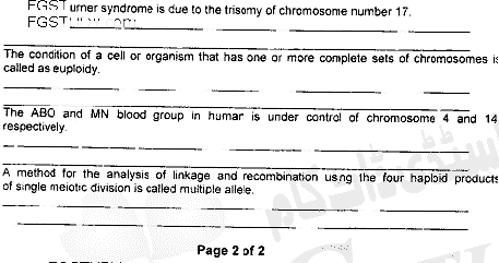 BSc Part 1 Genetics 1 Principles Of Genetics Past Paper 2020 Punjab University Objective