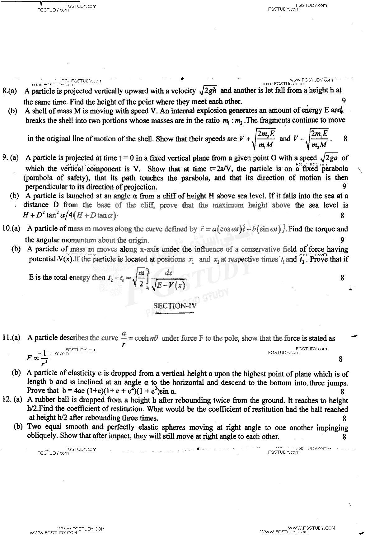 BSc Part 1 Mathematics B Course 1 Vector Analysis And Mechanics Past Paper 2017 Punjab University