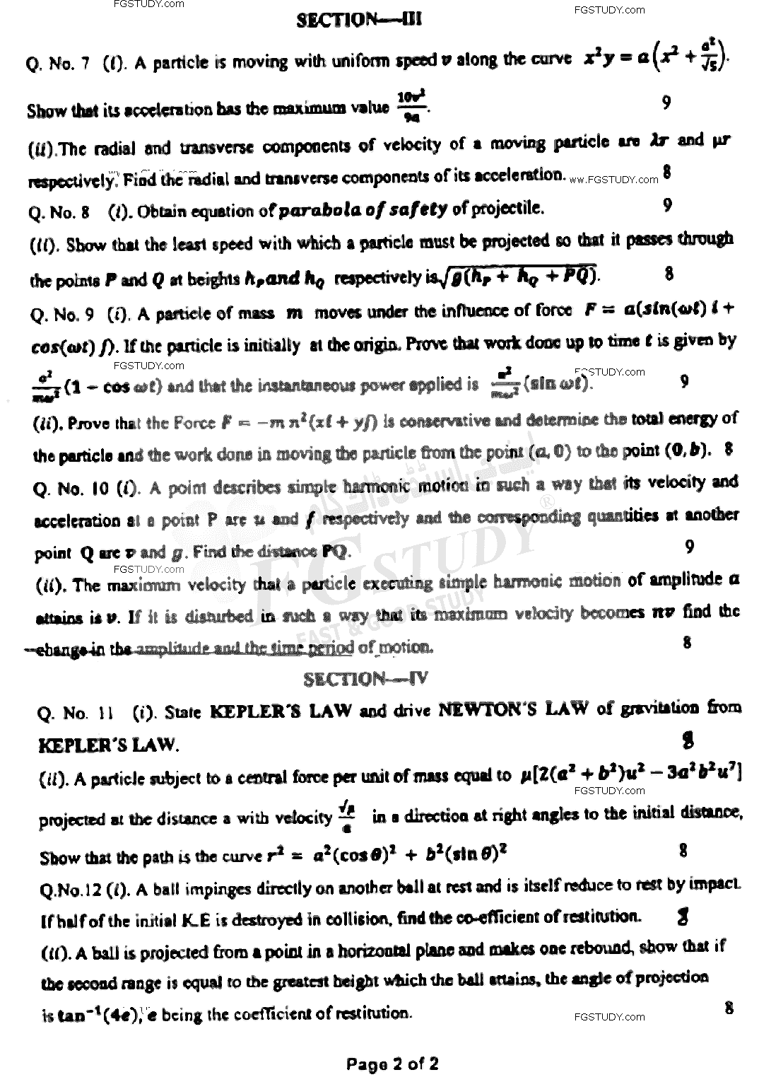 BSc Part 1 Mathematics B Course 1 Vector Analysis And Mechanics Past Paper 2021 Punjab University Subjective