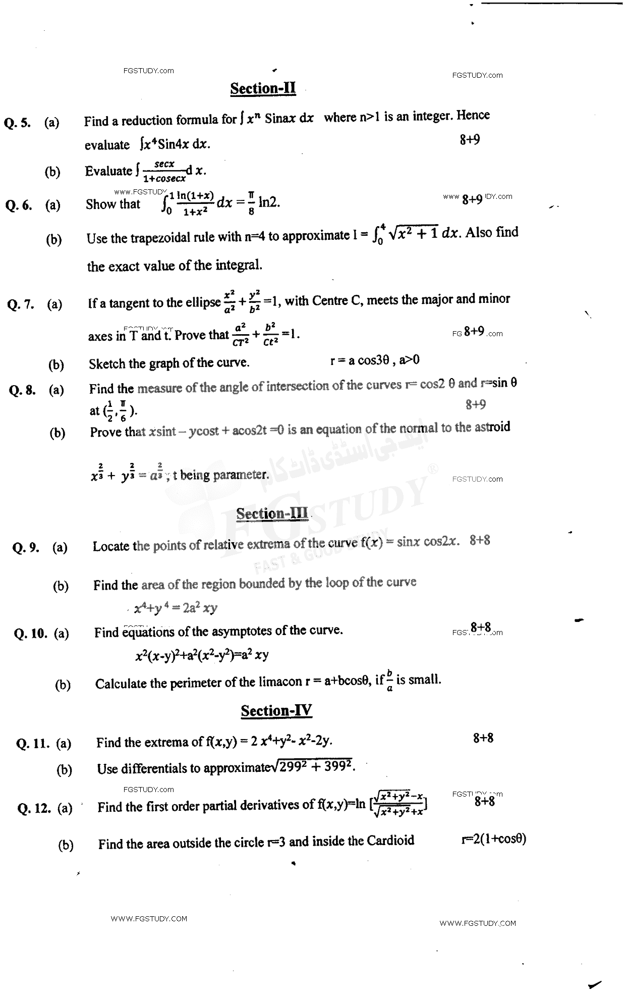 BSc Part 1 Mathematics General 1 Calculus Differential And Integral Calculus Past Paper 2017 Punjab University