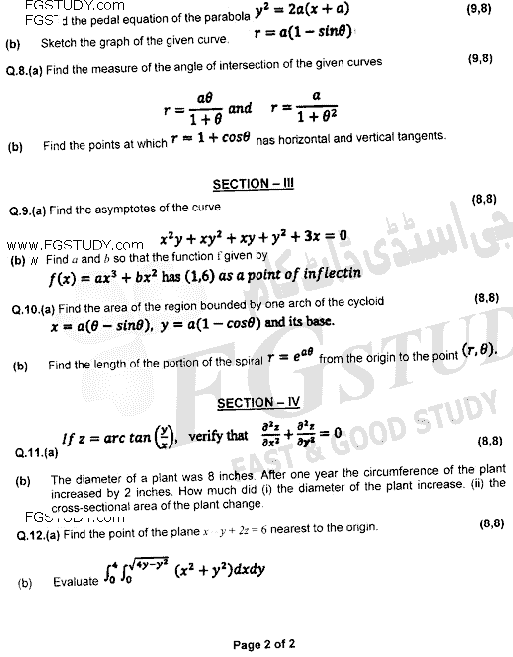 BSc Part 1 Mathematics General 1 Calculus Differential And Integral Calculus Past Paper 2020 Punjab University