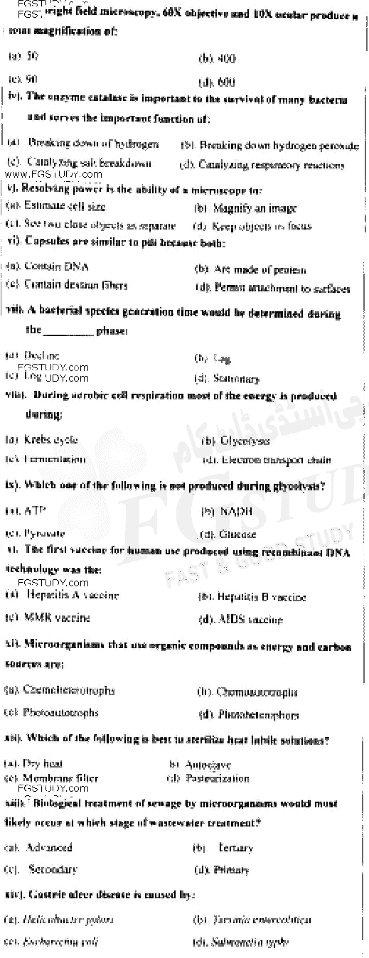 BSc Part 1 Microbiology 1 Fundamentals Of Microbiology Past Paper 2019 Punjab University Objective