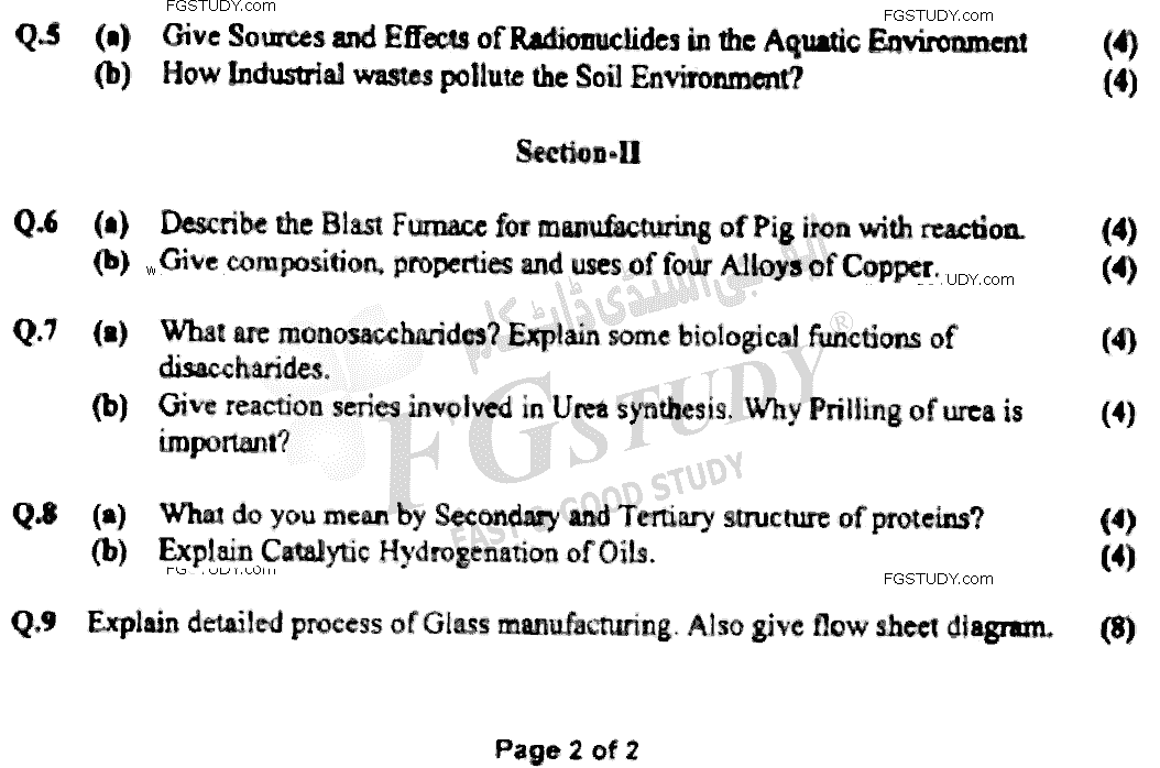 BSc Part 2 Chemistry 2 Applied Chemistry Past Paper 2021 Punjab University Subjective