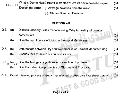 BSc Part 2 Chemistry 2 Applied Chemistry Past Paper 2020 Punjab University