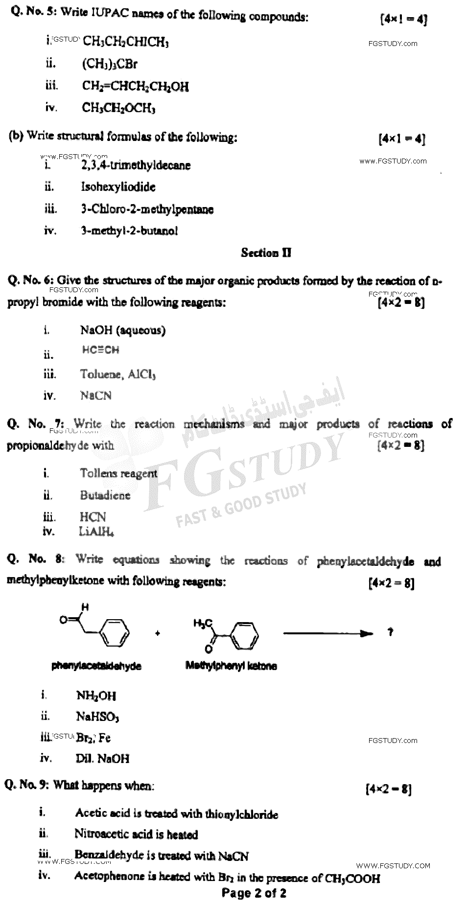 BSc Part 2 Chemistry 2 Organic Chemistry Past Paper 2021 Punjab University Subjective