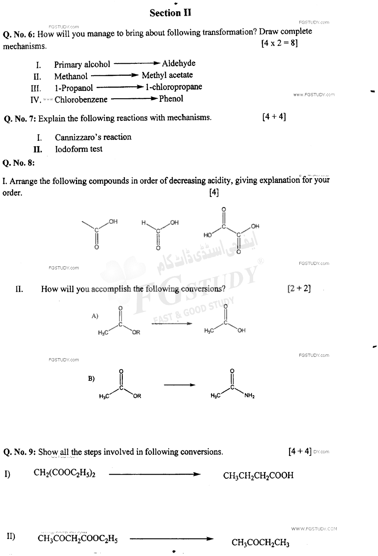 BSc Part 2 Chemistry 2 Organic Chemistry Past Paper 2017 Punjab University