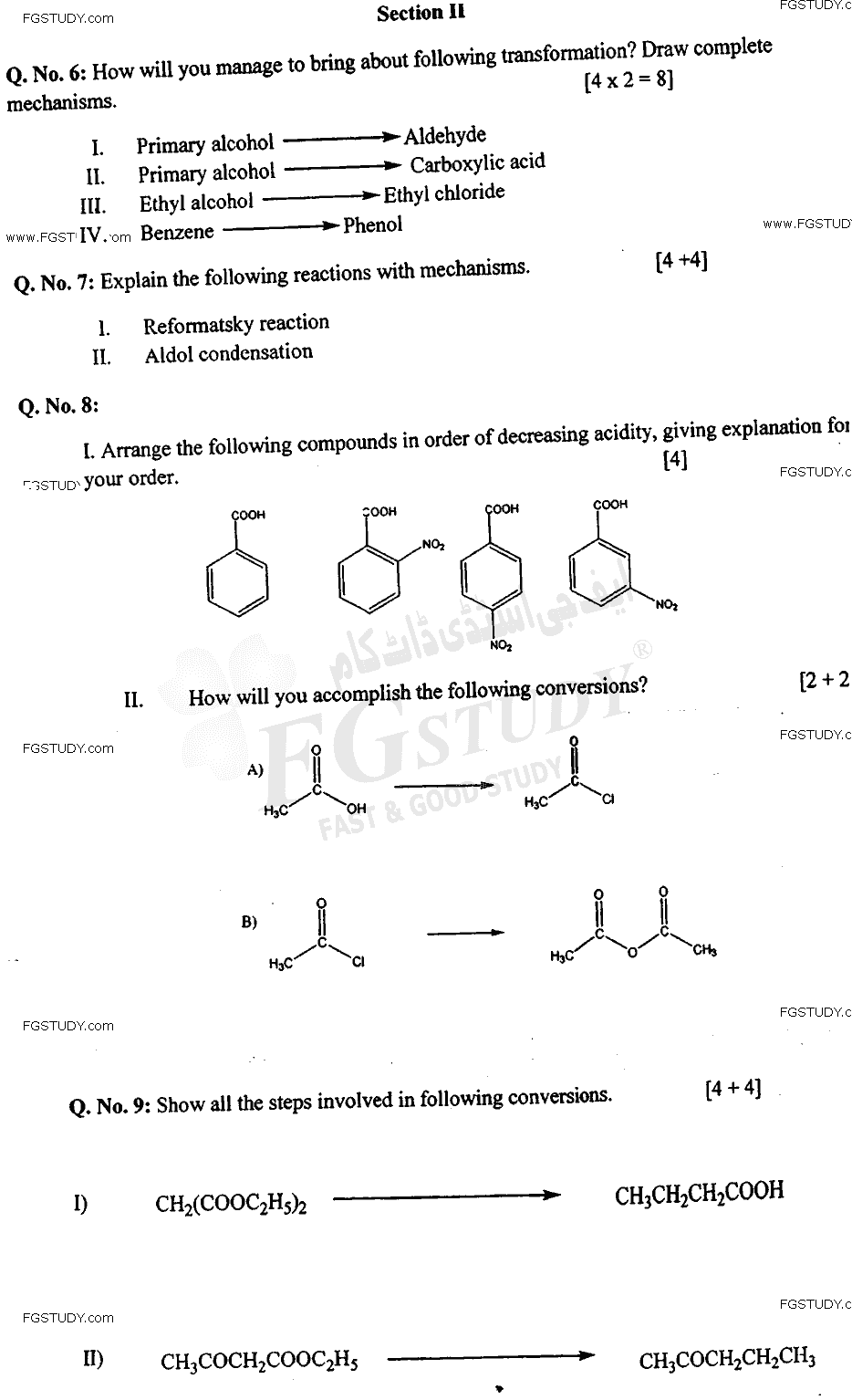 BSc Part 2 Chemistry 2 Organic Chemistry Past Paper 2017 Punjab University