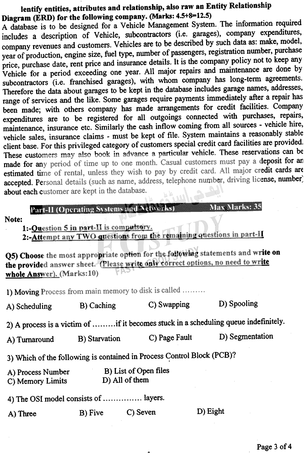 BSc Part 2 Computer Studies 2 Data Base Management Systems And System And Network Administration Past Paper 2017 Punjab University