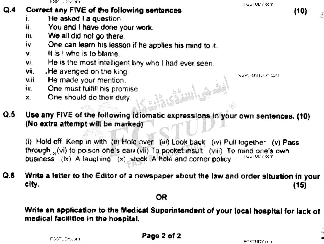 BSc Part 2 English Language 2 Past Paper 2021 Punjab University Group 2 Subjective