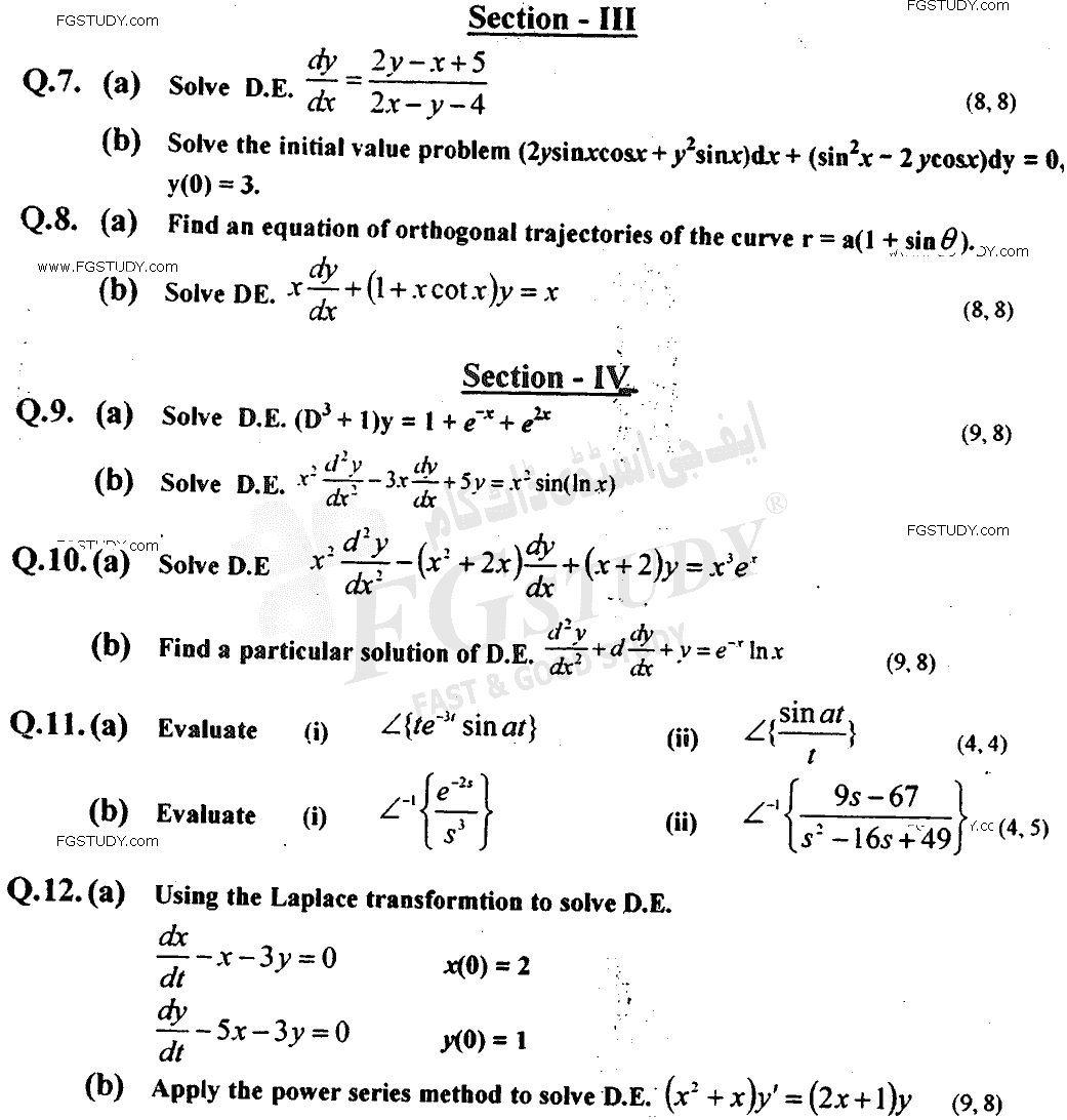 BSc Part 2 Mathematics A Course 2 Linear Algebra And Differential Equations Past Paper 2018 Punjab University