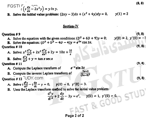 BSc Part 2 Mathematics A Course 2 Linear Algebra And Differential Equations Past Paper 2020 Punjab University