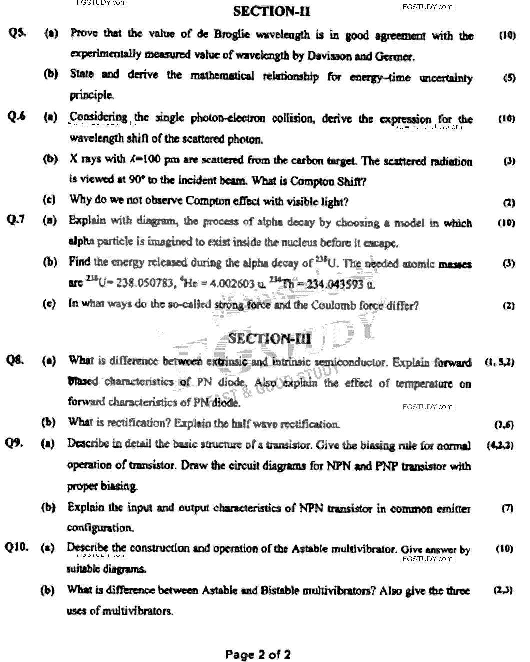 BSc Part 2 Physics 2 Past Paper 2021 Punjab University Subjective