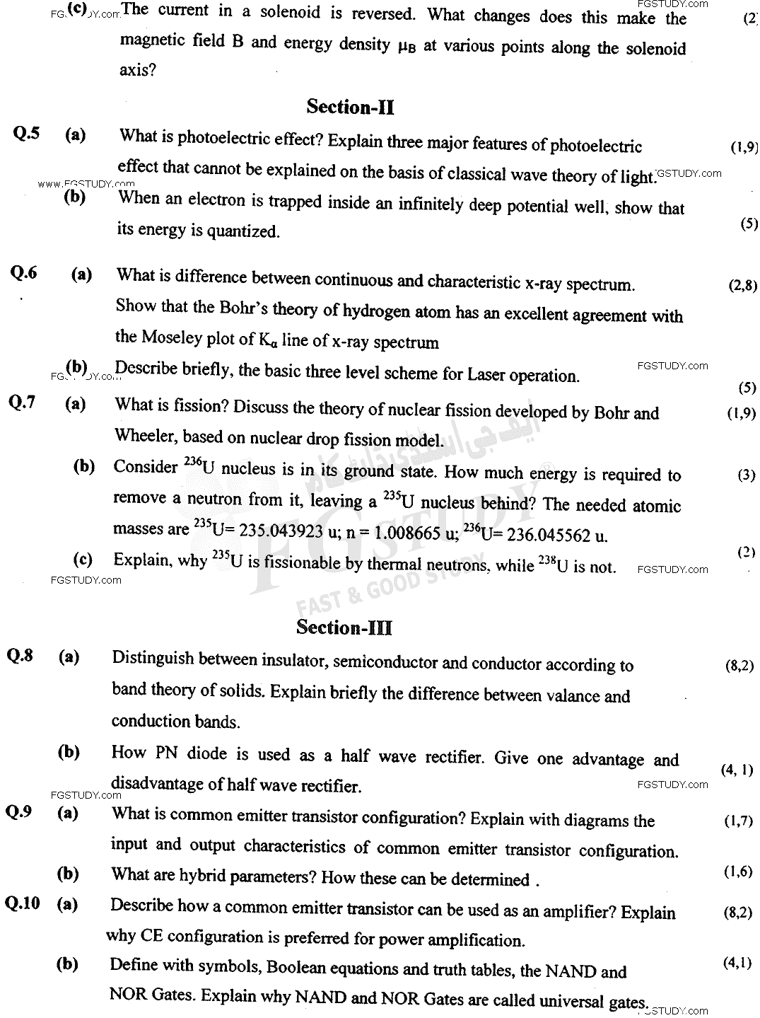 BSc Part 2 Physics 2 Past Paper 2017 Punjab University