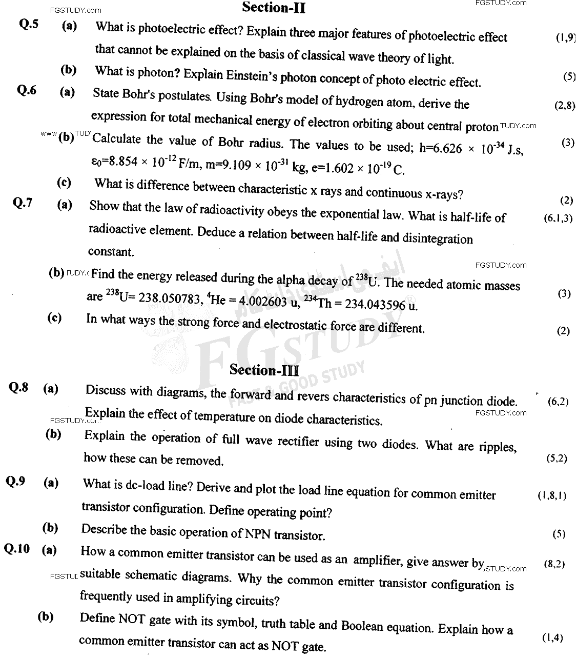 BSc Part 2 Physics 2 Past Paper 2018 Punjab University