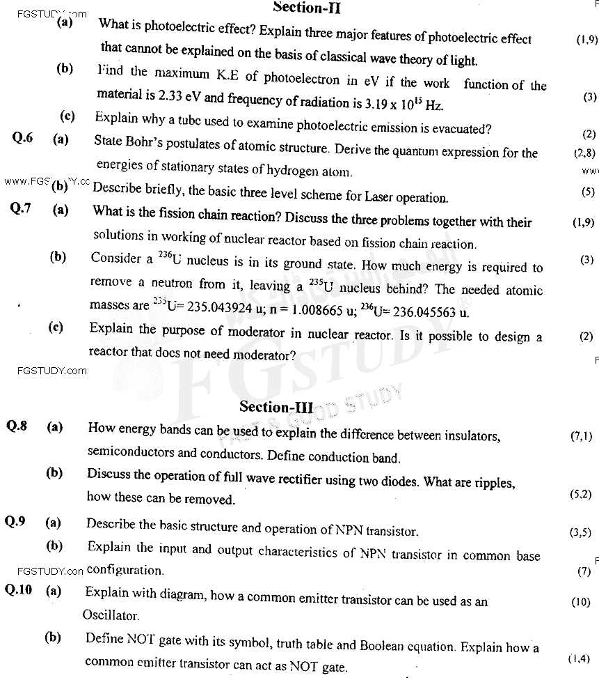 BSc Part 2 Physics 2 Past Paper 2018 Punjab University