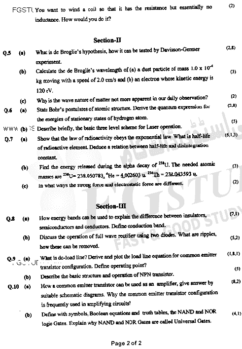 BSc Part 2 Physics 2 Past Paper 2020 Punjab University