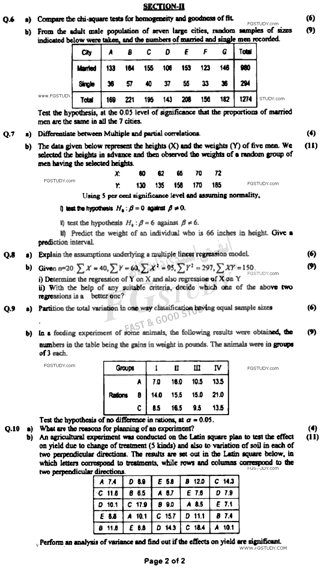BSc Part 2 Statistics 2 Past Paper 2021 Punjab University Subjective