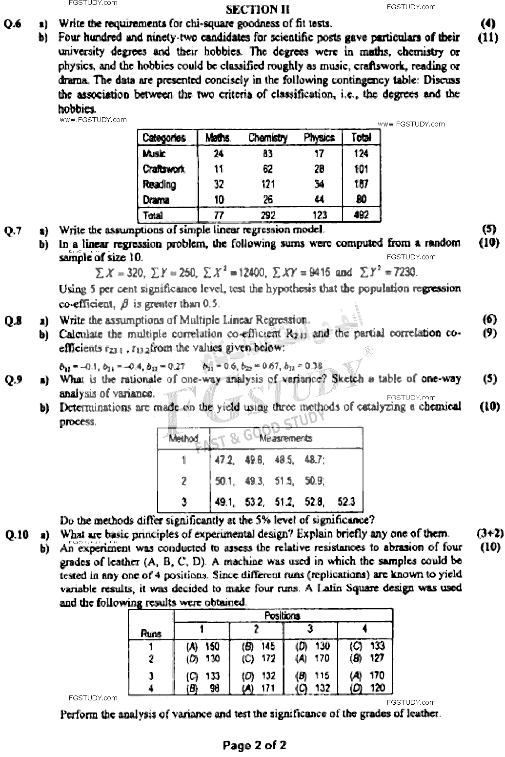 BSc Part 2 Statistics 2 Past Paper 2021 Punjab University Subjective