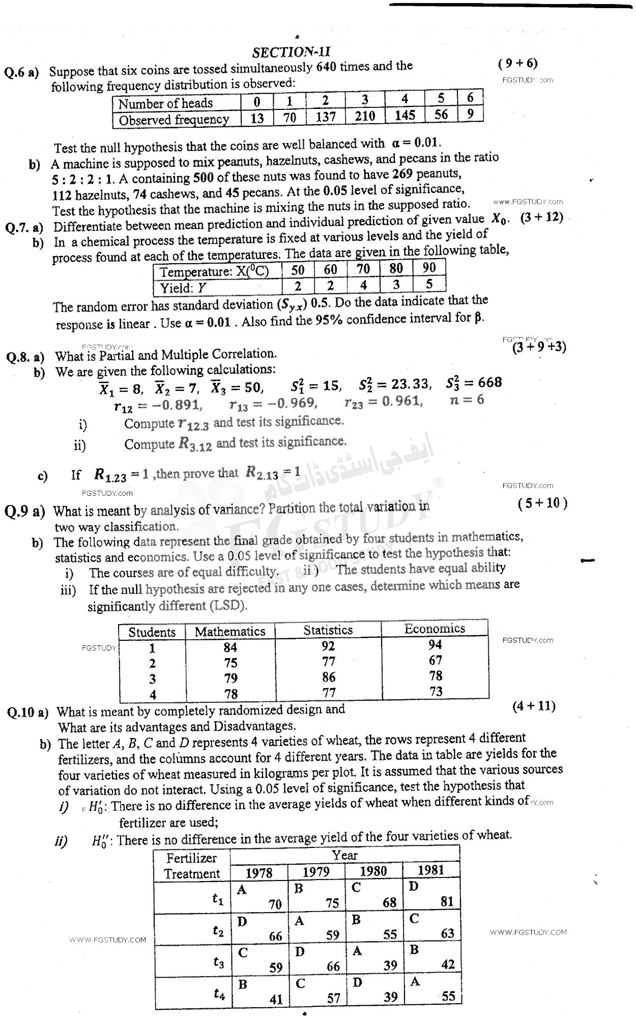 BSc Part 2 Statistics 2 Past Paper 2017 Punjab University