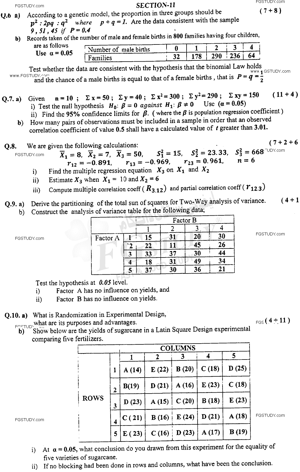BSc Part 2 Statistics 2 Past Paper 2018 Punjab University