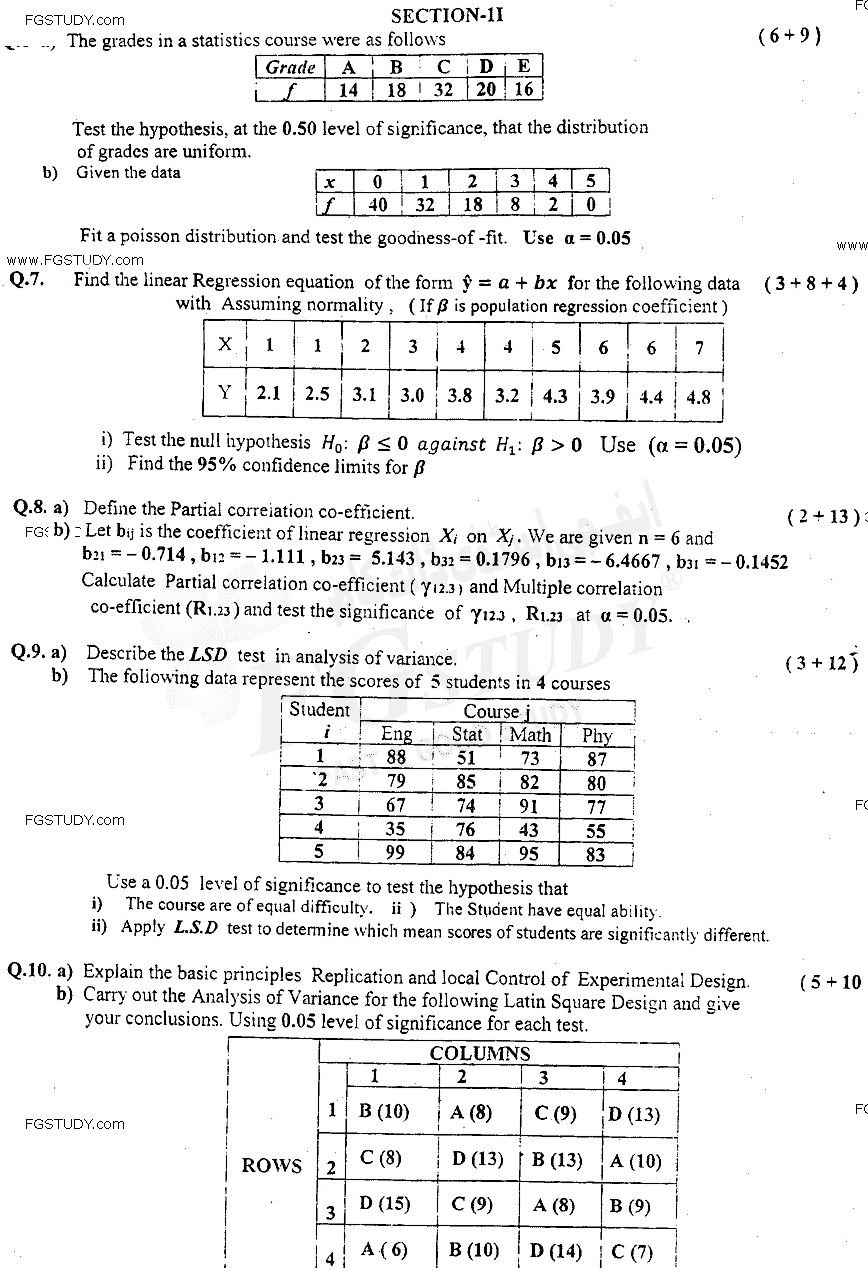 BSc Part 2 Statistics 2 Past Paper 2018 Punjab University