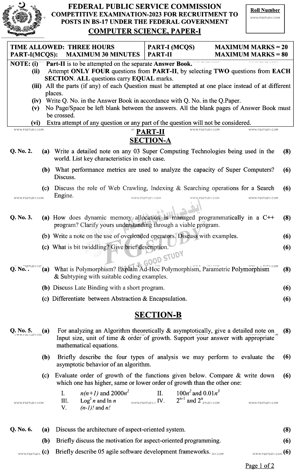 CSS Computer Science 1 Past Paper 2023 Federal Public Service Commission