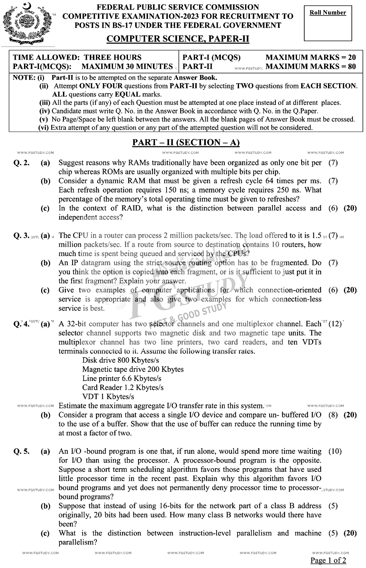 CSS Computer Science 2 Past Paper 2023 Federal Public Service Commission