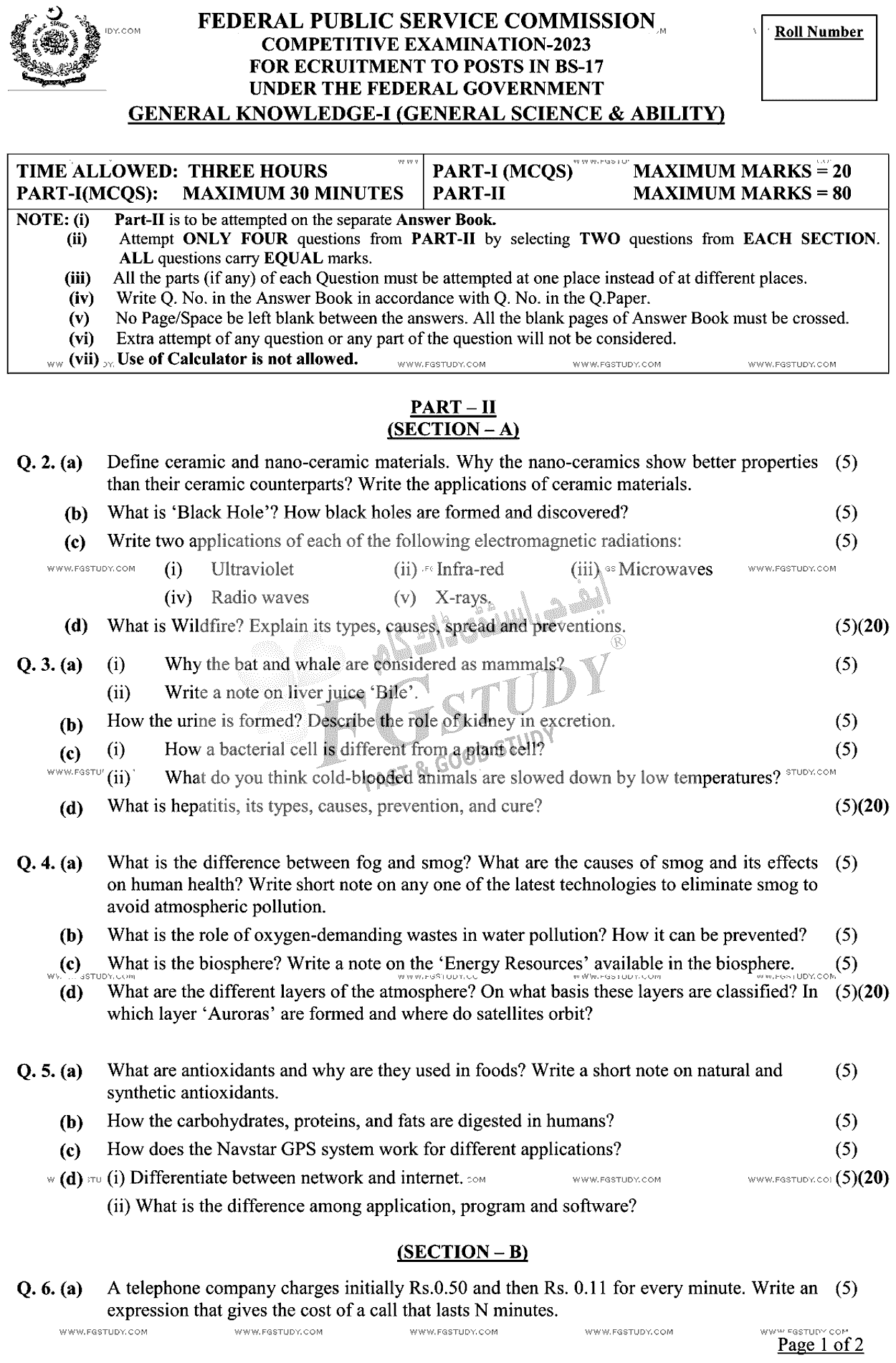CSS General Knowledge 1 General Science And Ability Past Paper 2023 Federal Public Service Commission