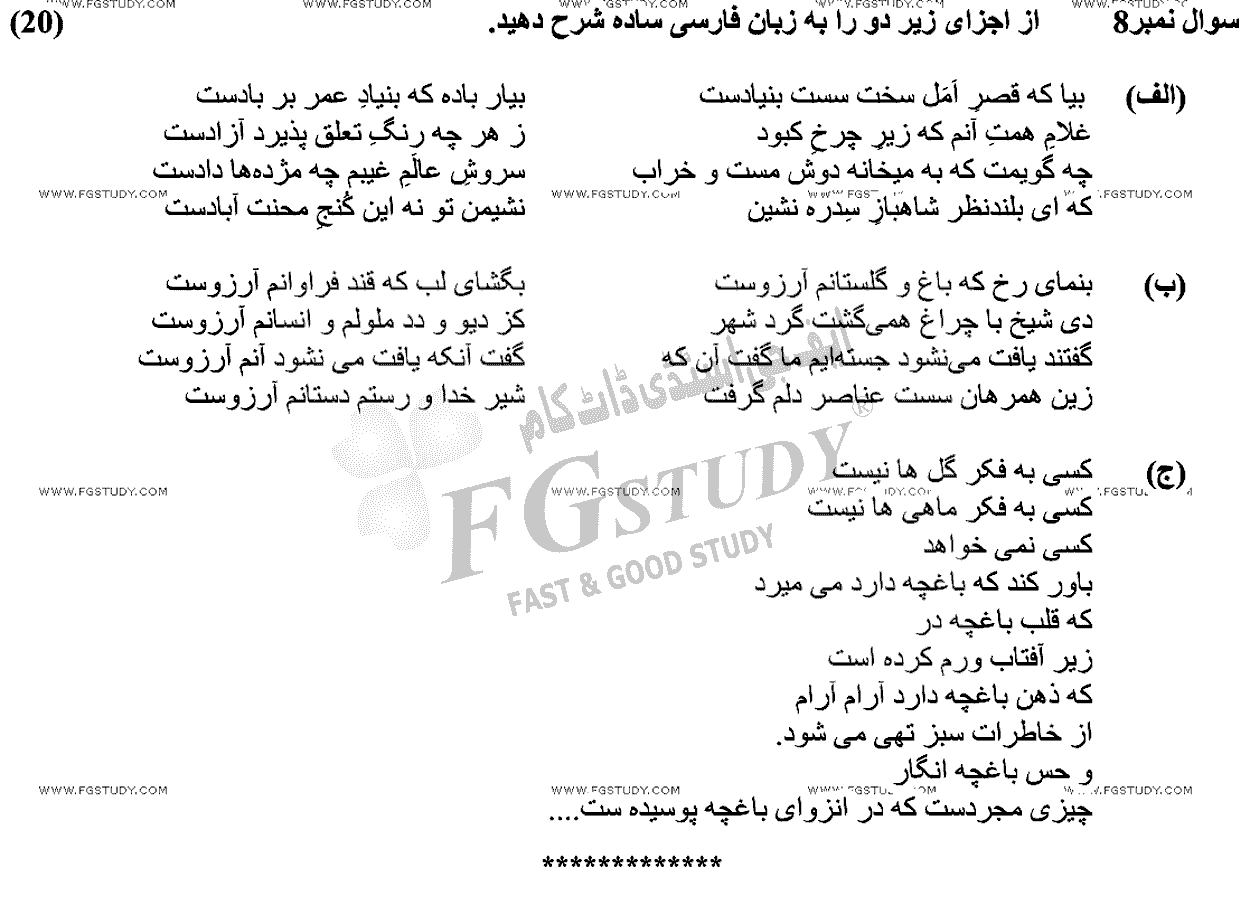CSS Persian Past Paper 2023 Federal Public Service Commission