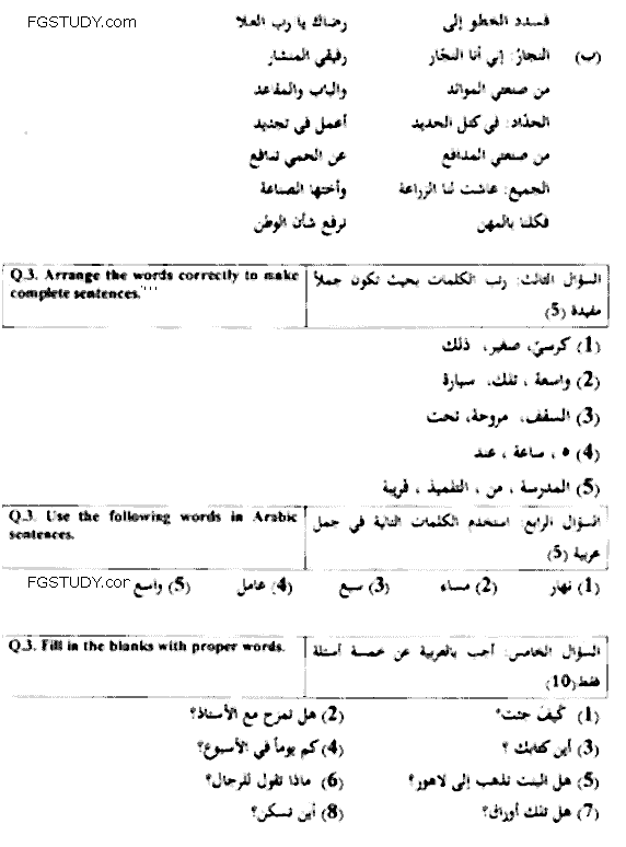 LLB Part 1 Brief Introduction Of Arabic Language Past Paper 2017 Punjab University