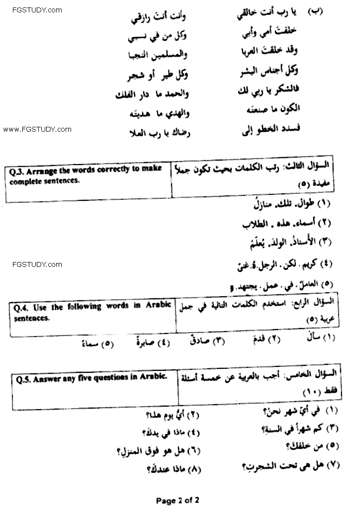 LLB Part 1 Brief Introduction Of Arabic Language Past Paper 2019 Punjab University
