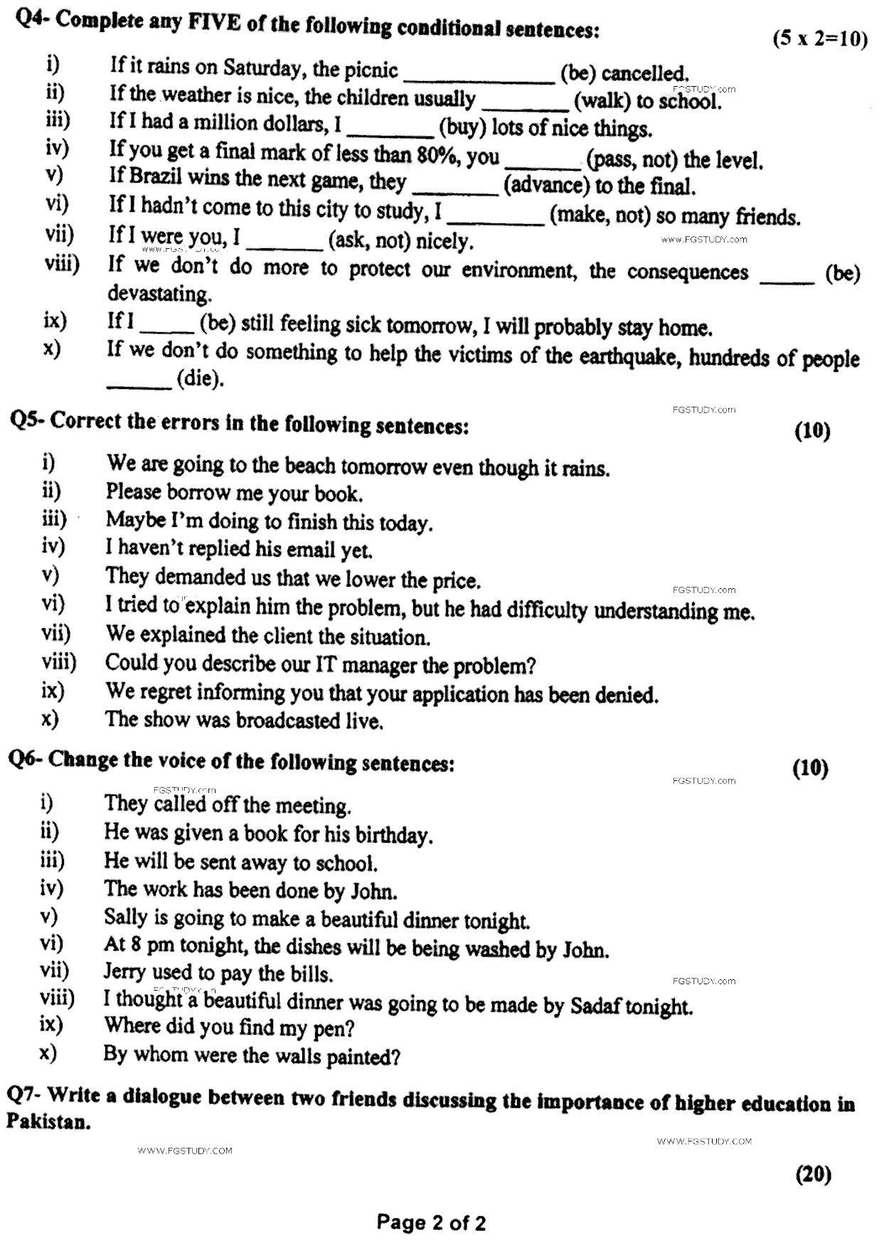 LLB Part 1 English 1 Past Paper 2020 Punjab University