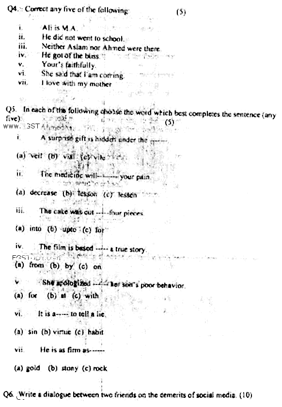 LLB Part 1 Language Skills 2 English Language Past Paper 2015 Punjab University