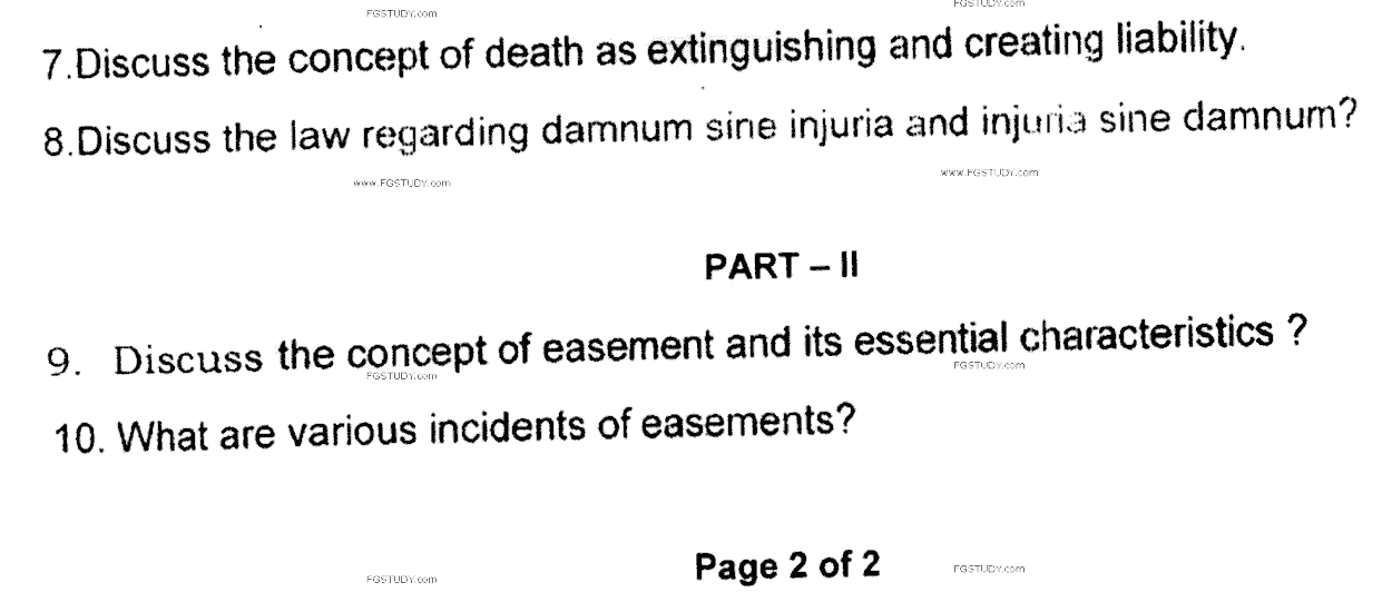 LLB Part 1 Law Of Torts Easement Past Paper 2020 Punjab University