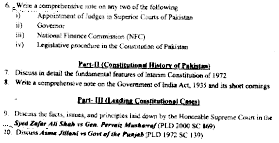 LLB Part 2 Constitutional Law 2 Past Paper 2019 Punjab University