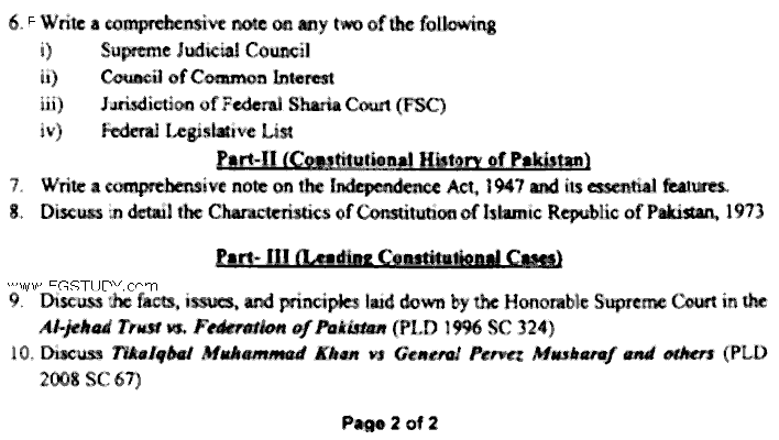 LLB Part 2 Constitutional Law 2 Past Paper 2019 Punjab University